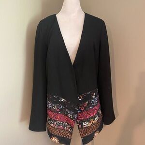 Coldwater Creek Black Blazer with Multicolor Accents. Sz M Open Front & Lined